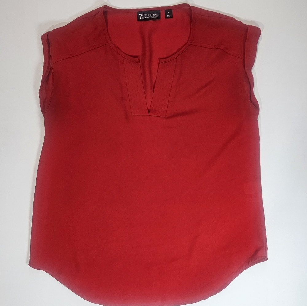 New York & Company Blouse Womens Size Small‎ Red V-neck Cap Sleeve Career Top